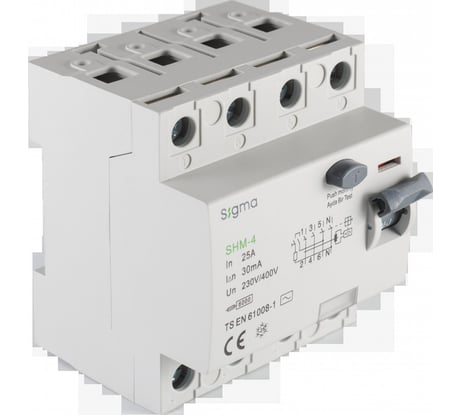 Выключатель дифференциального тока Sigma Elektrik ВДТ (УЗО) AC 4P 30mA 6kA 25A SHM4025030
