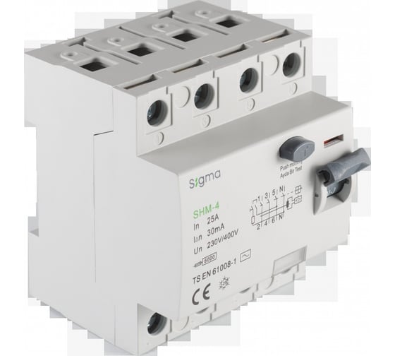 Выключатель дифференциального тока Sigma Elektrik ВДТ (УЗО) AC 4P 30mA 6kA 25A SHM4025030 1