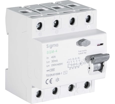 Выключатель дифференциального тока Sigma Elektrik ВДТ (УЗО) AC 4P 30mA 10kA 40A SGM4040030