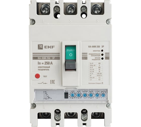 Автоматический выключатель EKF Ва-99м 250/250а 3p 50ка с эл. расцепителем, доп. контактом, расширителями выводов proxima mccb99-250-250me-ax-ocp