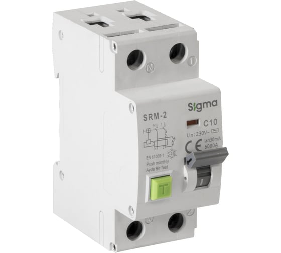 Автоматический выключатель дифференциального тока Sigma Elektrik AC 2P 30mA 6kA 10A SRM2010030 1