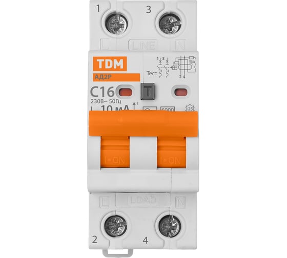 Дифференциальный автомат TDM ад2p 2р с16 10ма 6ка тип ас SQ0204-0605