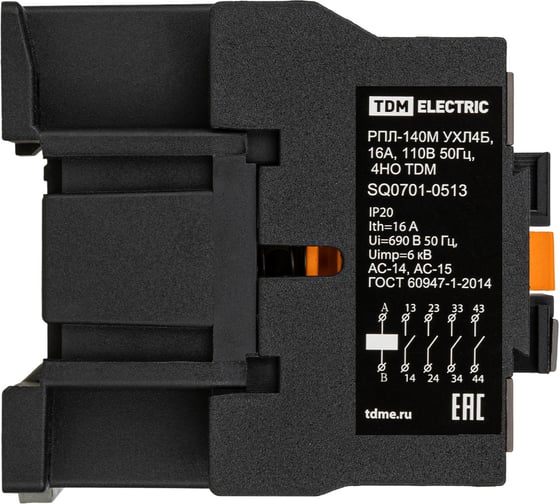 Промежуточное реле TDM ELECTRIC Рпл-140м ухл4б, 16а, 110в 50гц, 4но SQ0701-0513