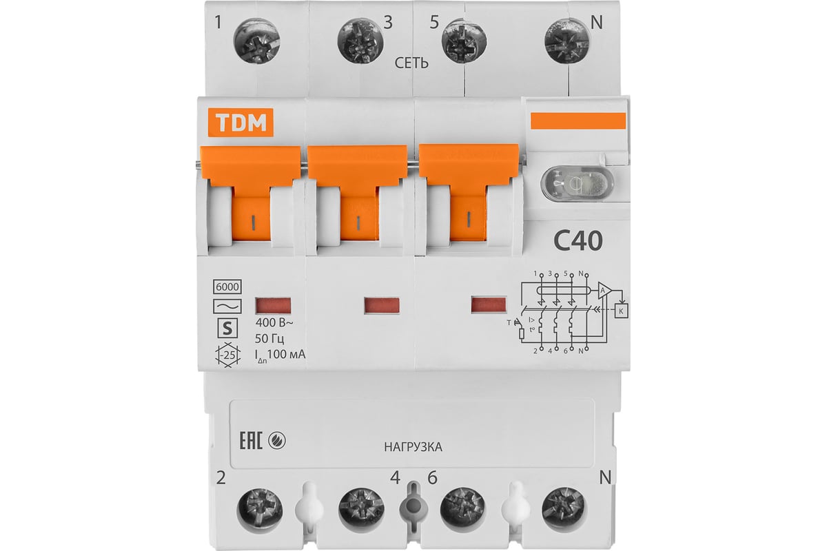 Автоматический выключатель дифференциального тока селективного типа TDM  АВДТ 63S 4P C40 100мА SQ0202-0046 - выгодная цена, отзывы, характеристики,  фото - купить в Москве и РФ