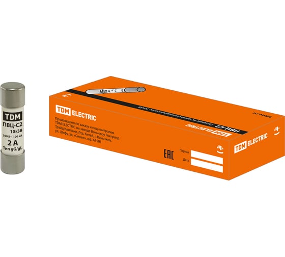 Плавкая вставка TDM ELECTRIC ПВЦ-С2 10х38 2А SQ0729-0003
