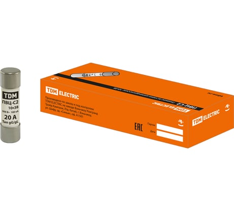 Плавкая вставка TDM ELECTRIC ПВЦ-С2 10х38 20А SQ0729-0009