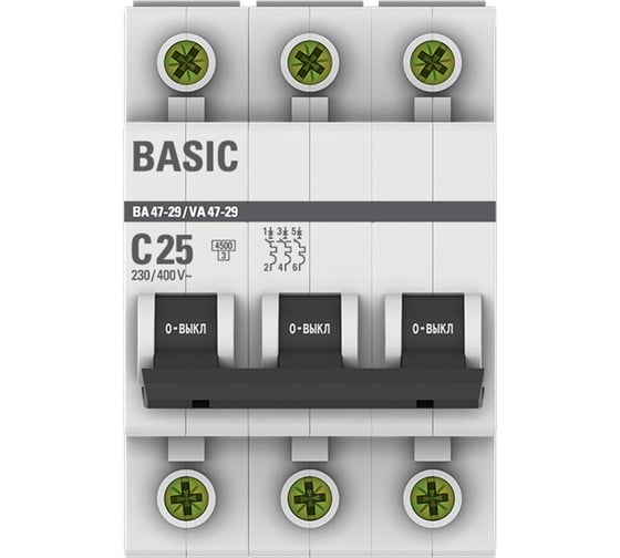 Автоматический выключатель EKF 3P 25А (С) ВА 47-29 4.5кА Basic mcb4729-3-25C