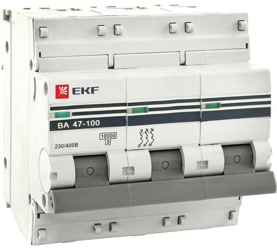 Автоматический трехполюсный выключатель EKF 63А С ВА47-100 10кА PROxima mcb47100-3-63C-pro 9532848 1
