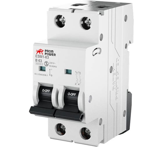 Автоматический выключатель Prompower esm2-63 (6ka), 63a, характеристика c, количество полюсов: 2p ESM263C62