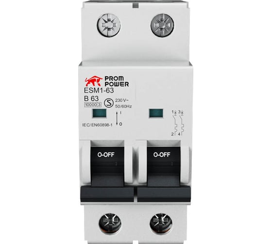 Автоматический выключатель Prompower esm2-63 (6ka), 63a, характеристика c, количество полюсов: 2p ESM263C62