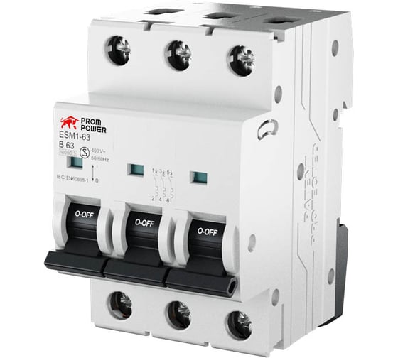 Автоматический выключатель Prompower esm2-63 (6ka), 63a, характеристика b, количество полюсов: 3p ESM263B633