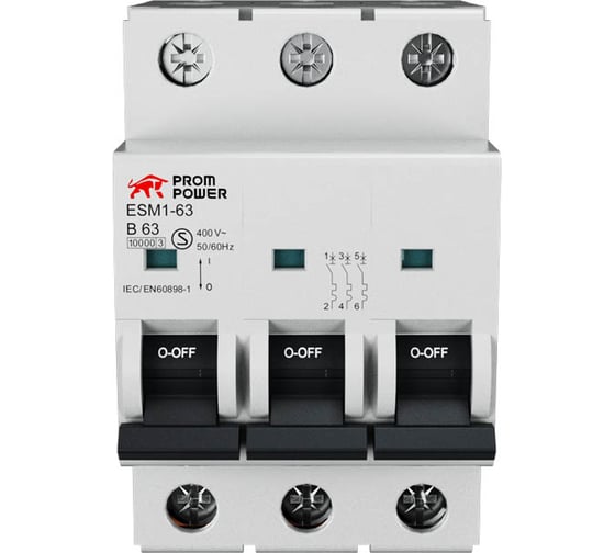 Автоматический выключатель Prompower esm1-63 (10ka), 63a, характеристика b, количество полюсов: 3p ESM163B633