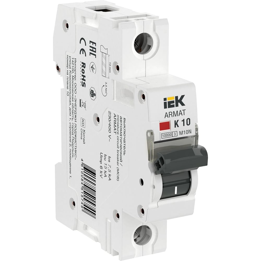 Автоматический выключатель IEK mat m10n 1p k 10а AR-M10N-1-K010 .