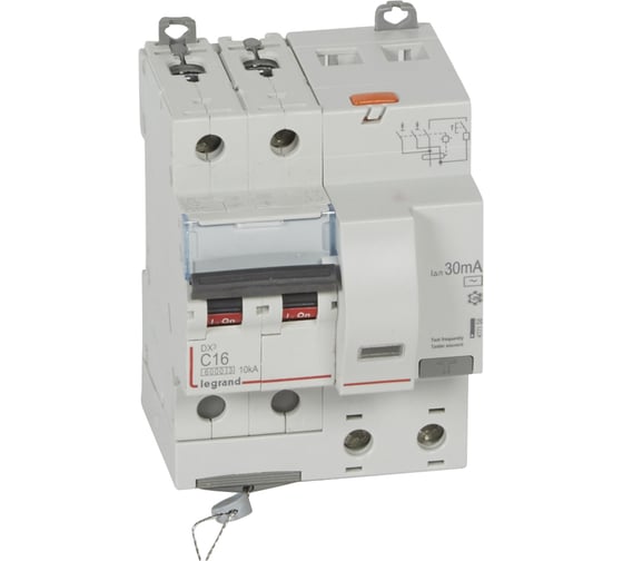 Автоматический выключатель Legrand дифференциального тока DX³ 6000 10 кА тип характеристики С 2П 230 В~ 16 А тип AС 30 мА 4 модуля 411158 1