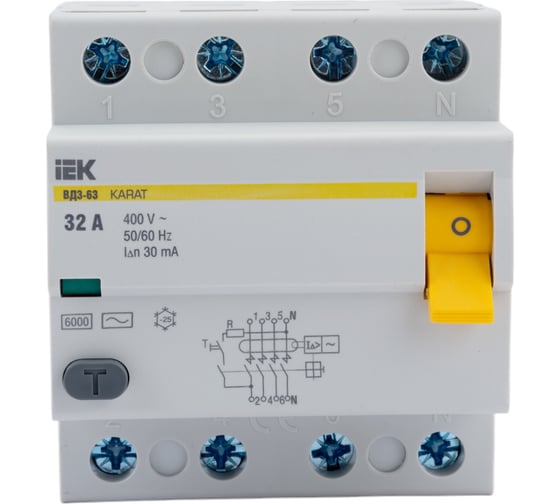 Узо IEK karat вд3-63 4p 32а 30ма 6ка тип ac MDV20-4-032-030