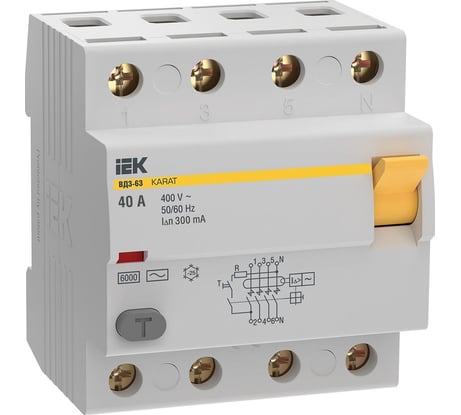 Узо IEK karat вд3-63 4p 40а 300ма 6ка тип ac MDV20-4-040-300