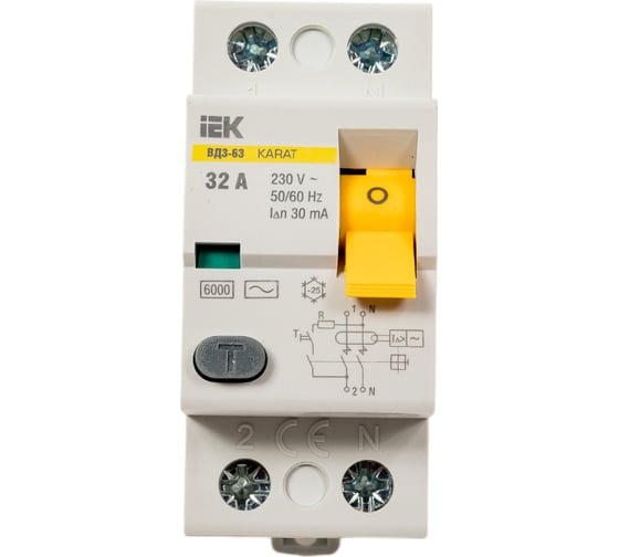 Узо IEK karat вд3-63 2p 32а 30ма 6ка тип ac MDV20-2-032-030