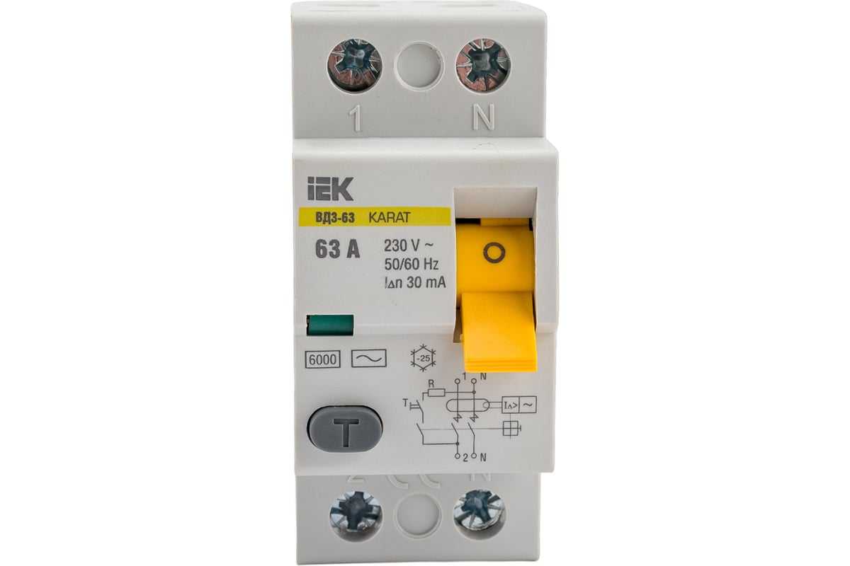 Узо IEK karat вд3-63 2p 63а 30ма 6ка тип ac MDV20-2-063-030 - выгодная ...