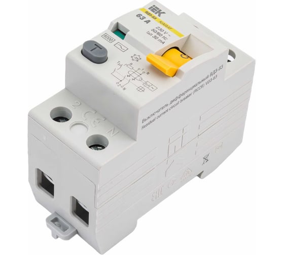 Узо IEK karat вд3-63 2p 63а 30ма 6ка тип ac MDV20-2-063-030