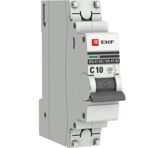 Автоматический выключатель EKF 1P 10А (C) 4,5kA ВА 47-63 PROxima mcb4763-1-10C-pro 1