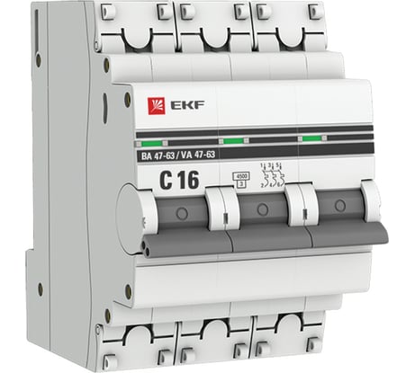 Автоматический выключатель EKF 3P 16А (С) ВА 47-63 4.5кА PROxima mcb4763-3-16C-pro