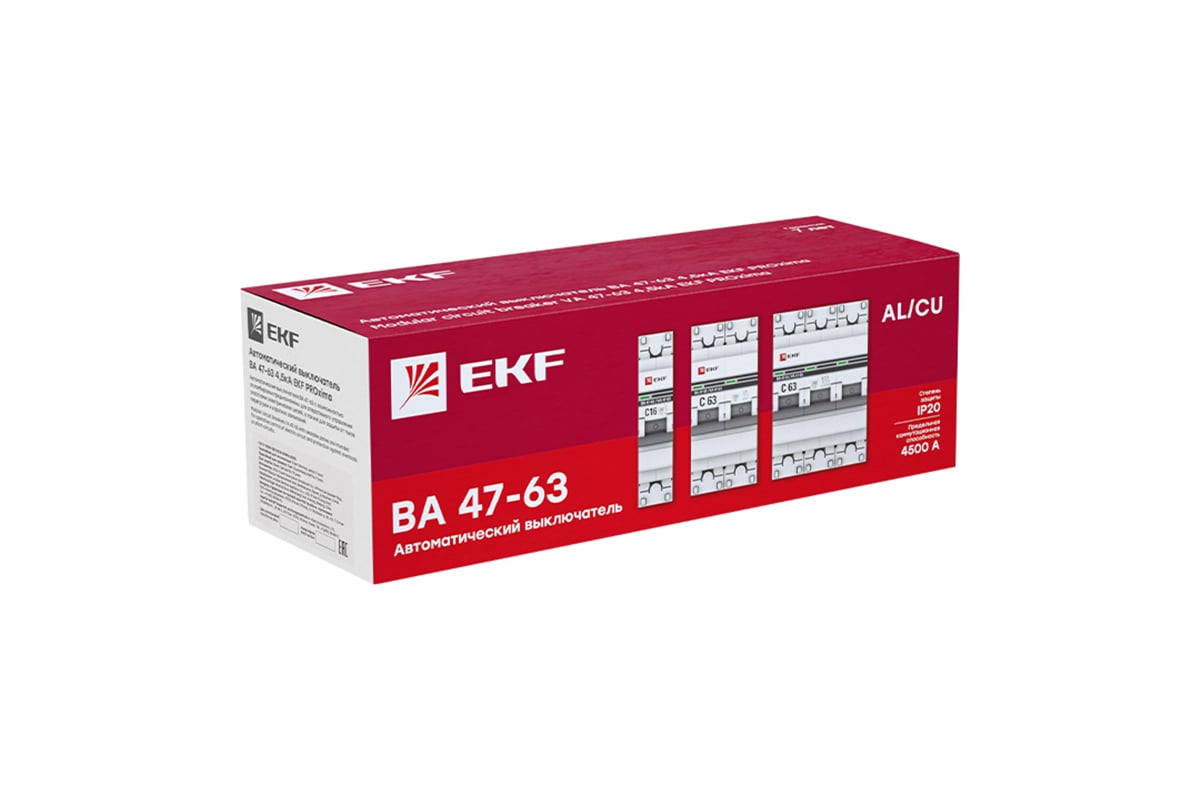 Автоматический выключатель EKF ВА47-63 3P 20А (С) 4.5кА PROxima mcb4763 ...