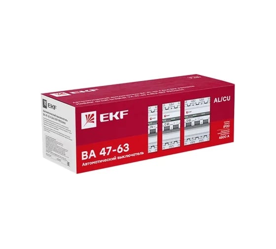 Автоматический трехполюсный выключатель EKF 6А С ВА47-63 4.5кА PROxima 958575