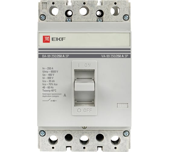 Автоматический трехполюсный выключатель EKF ВА-99/250 250А 3ф 35кА РЭ2500А 1 шт. mccb99-250-250