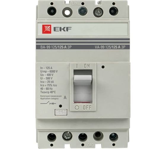 Автоматический трехполюсный выключатель EKF ВА-99/125 125А 25кА РЭ1250А mccb99-125-125 1