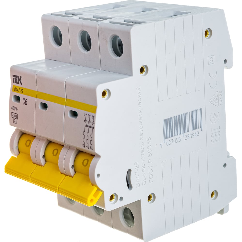 Автоматический трехполюсный выключатель IEK ВА47-29 6А С 4.5кА 9533365 ...