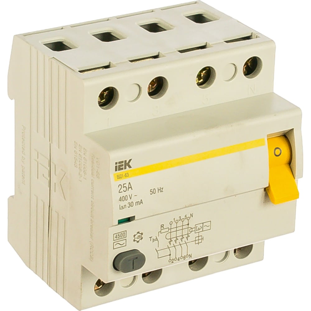 Выключатель дифференциального тока (УЗО) IEK ВД1-63 4п 25А 30мА АС ...