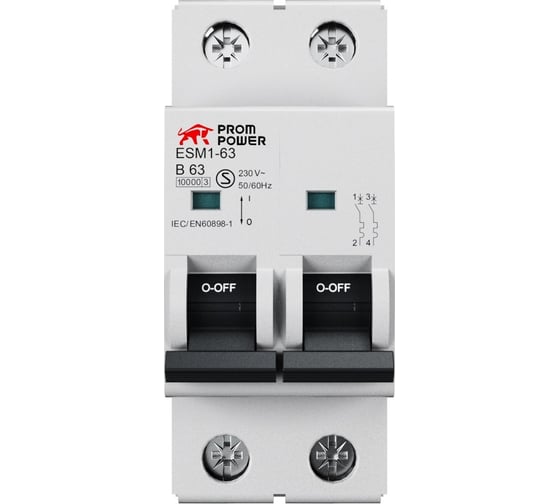 Автоматический выключатель Prompower esm1-63 (10ka), 32a, характеристика c, количество полюсов: 2p ESM163C322