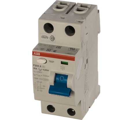 Выключатель дифференциального тока ABB 2п 25A 30mA тип A F202 2CSF202101R1250