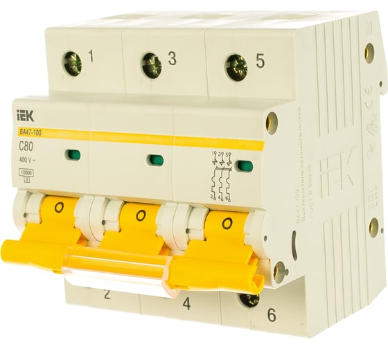 Автоматический модульный выключатель IEK 3п C 80А ВА 47-100 10кА ИЭК MVA40-3-080-C - выгодная цена, отзывы, характеристики, фото - купить в Москве и РФ