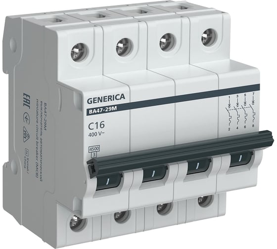 Автоматический выключатель GENERICA ва47-29м 4p 16а 4,5ка c MVA21-4-016-C-G 1