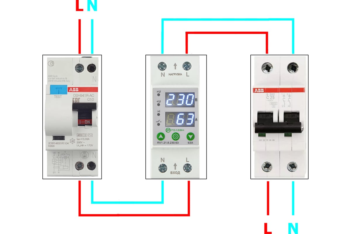 Реле контроля напряжения и тока РЕЛЕОН 1L; 230В AC; 63А, RV121823063