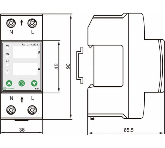 Реле контроля напряжения и тока РЕЛЕОН 1L; 230В AC; 63А, RV121823063