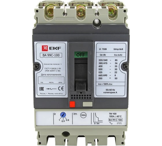 Автоматический трехполюсный выключатель EKF ВА-99С/100 40А 36кА РЭ400А mccb99C-100-40