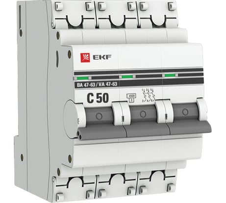 Автоматический выключатель EKF 3P 50А (С) ВА 47-63 4.5кА PROxima mcb4763-3-50C-pro