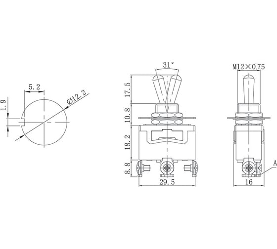 Тумблер REXANT 250v 15а (3c) on-off-on однополюсный (kn-103) 36-4112-1