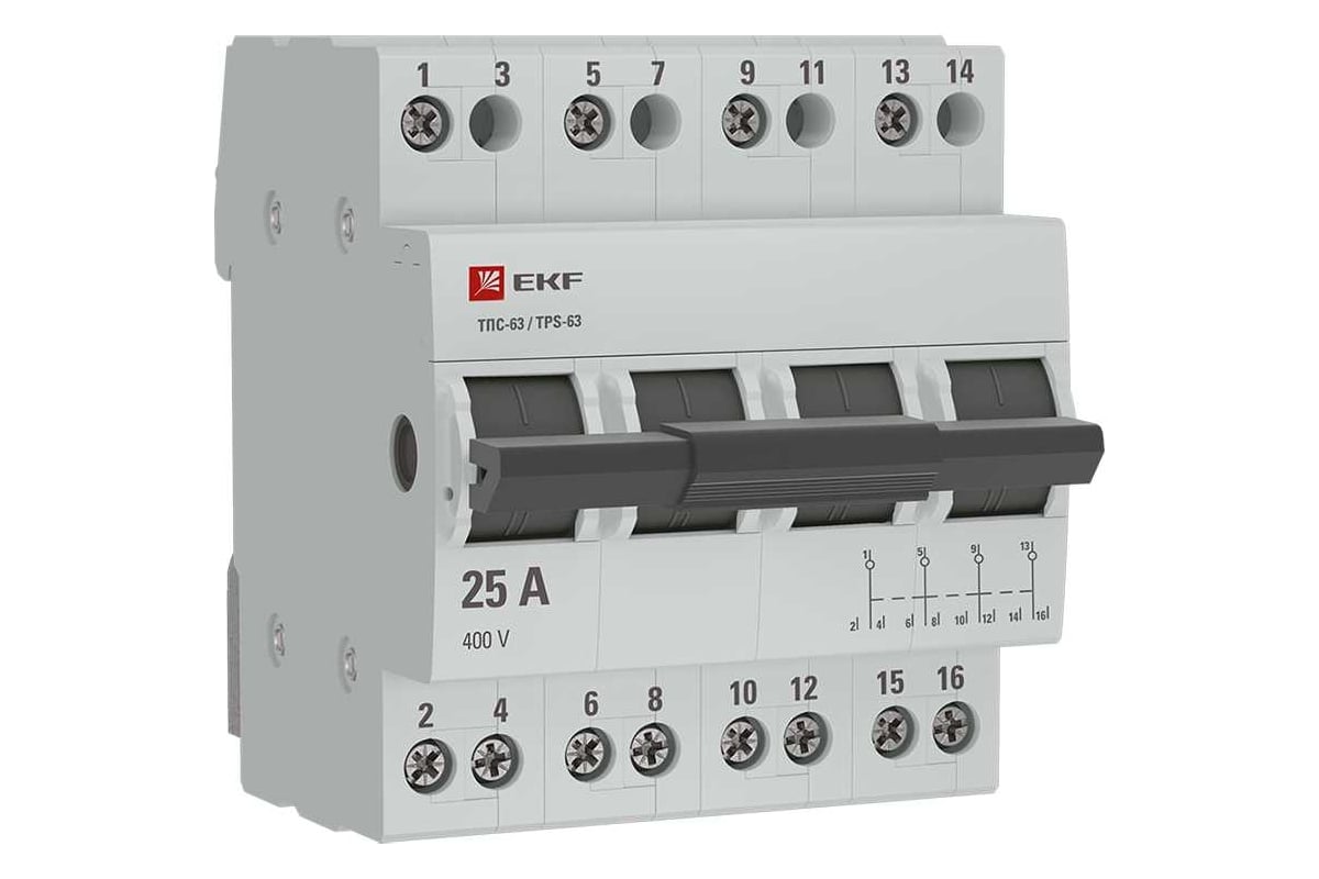 Трехпозиционный переключатель EKF ТПС-63 4P 25А PROxima TPS425 .