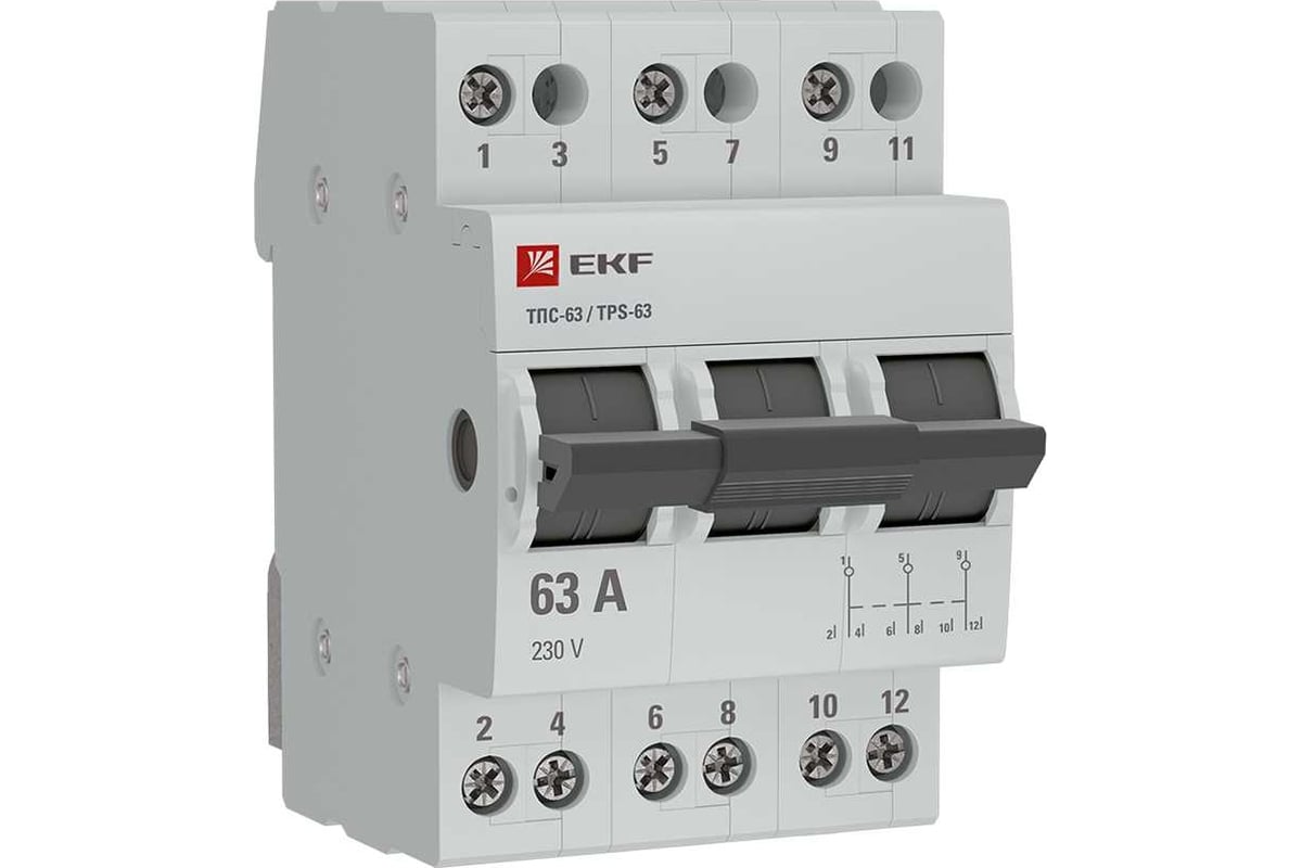 Трехпозиционный переключатель EKF ТПС-63 3P 63А PROxima TPS363 .