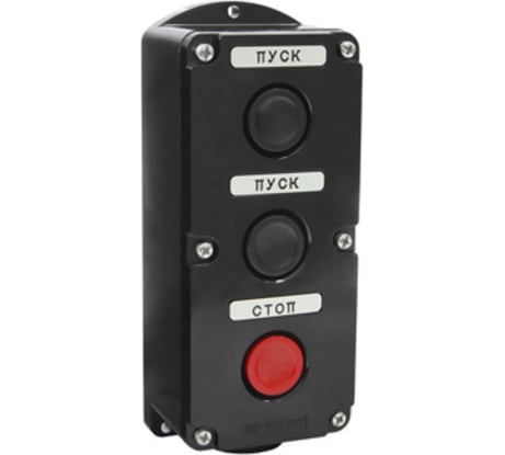 Пост управления Электротехник Пке 212-3 у3, 10а, 660в, 3 элемента, чёрный и красный цилиндр, накладной, ip40, ET519070