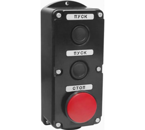 Пост управления Электротехник Пке 222-3 у2, 10а, 660в, 3 элемента, чёрный цилиндр и красный гриб, накладной, ip54, ET519079