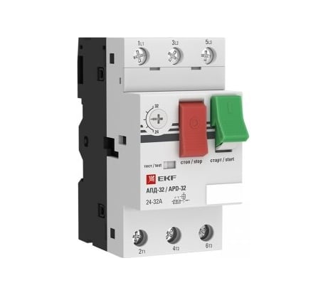 Мотор-автомат EKF 1.6-2.5А АПД32-2.5 управление кнопками - винтовые зажимы apd2-1.6-2.5