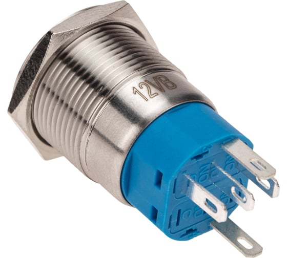 Антивандальная кнопка REXANT d19, 12В(LED), с фиксацией (5с), OFF-ON/ON-OFF, подсветка синяя, 10 шт. 36-3421