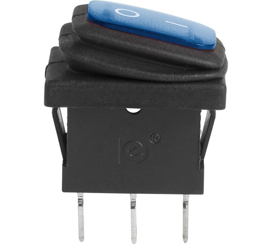 Клавишный выключатель REXANT 250v, 6а, (3с), on-off, синий, с подсветкой, mini, влагозащита, 10 штук 36-2176