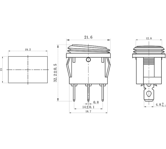 Клавишный выключатель REXANT 250v, 6а, (3с), on-off, синий, с подсветкой, mini, влагозащита, 10 штук 36-2176