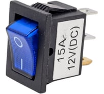 Клавишный выключатель 12В, 15А, (3с), вкл-выкл, синий с подсветкой мини (RWB-206-1, SC-768), 10 шт. REXANT 36-2171