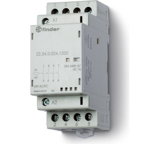 Модульный контактор Finder 3NO + 1NC; механический индикатор + светодиод, 223400241720 1